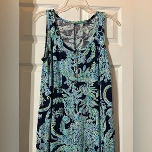 Lilly Pulitzer Navy Floral Sleeveless Button Front Lounge Summer Dress Medium